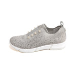 Load image into Gallery viewer, Grey Knit Pearl and Crystal Slip On Sneakers
