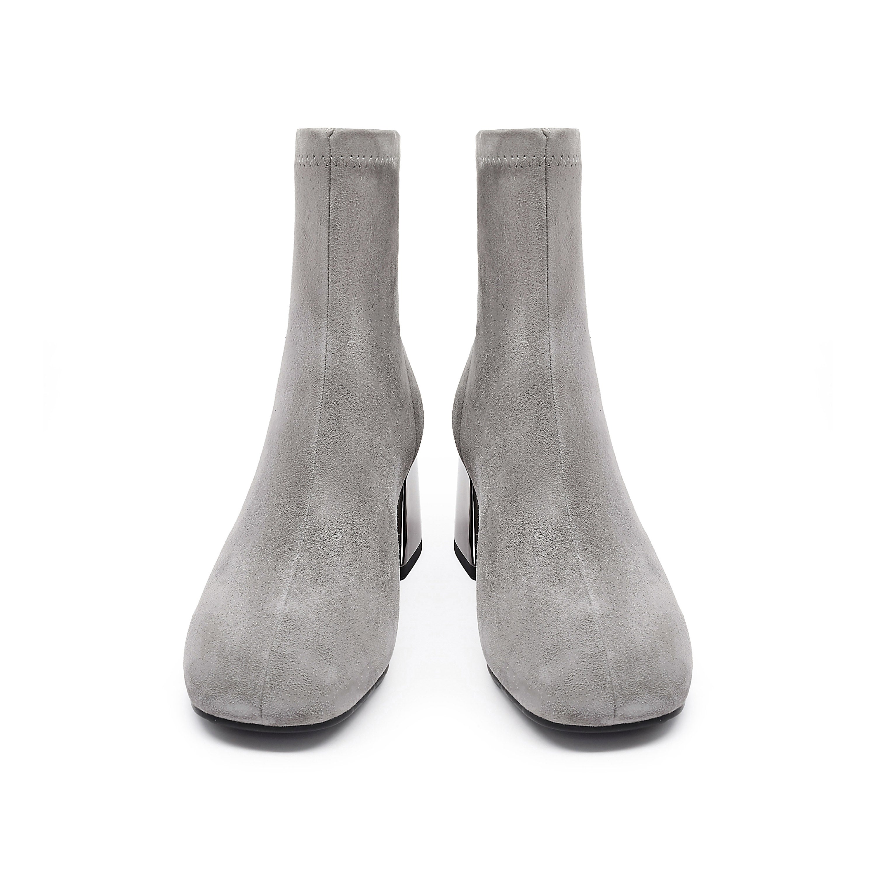 Grey Suede Silvery Heeled Ankle Boots