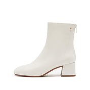 Beige Round Toe Leather Ankle Boots