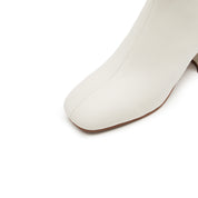Beige Round Toe Leather Ankle Boots