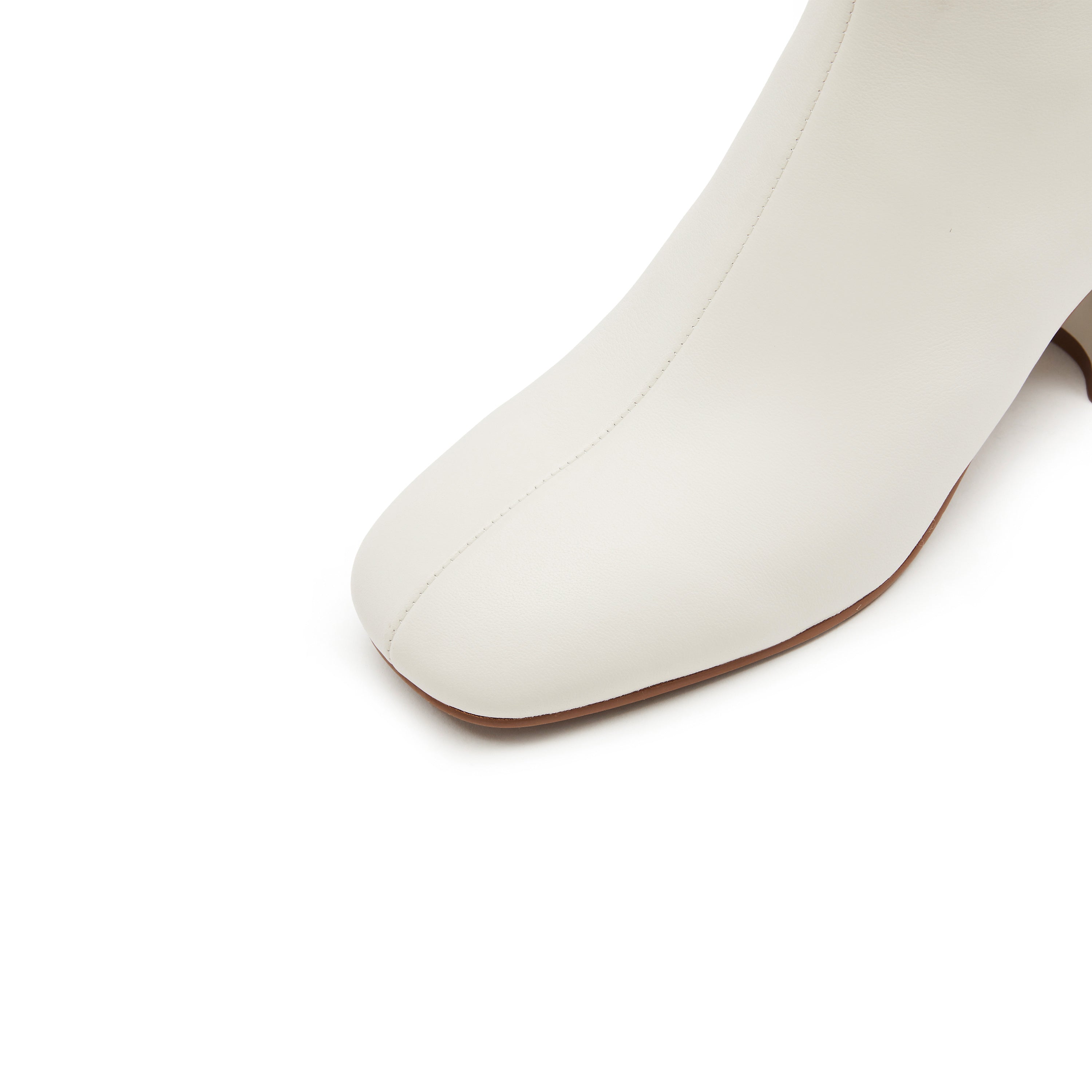 Beige Round Toe Leather Ankle Boots