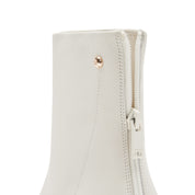 Beige Round Toe Leather Ankle Boots