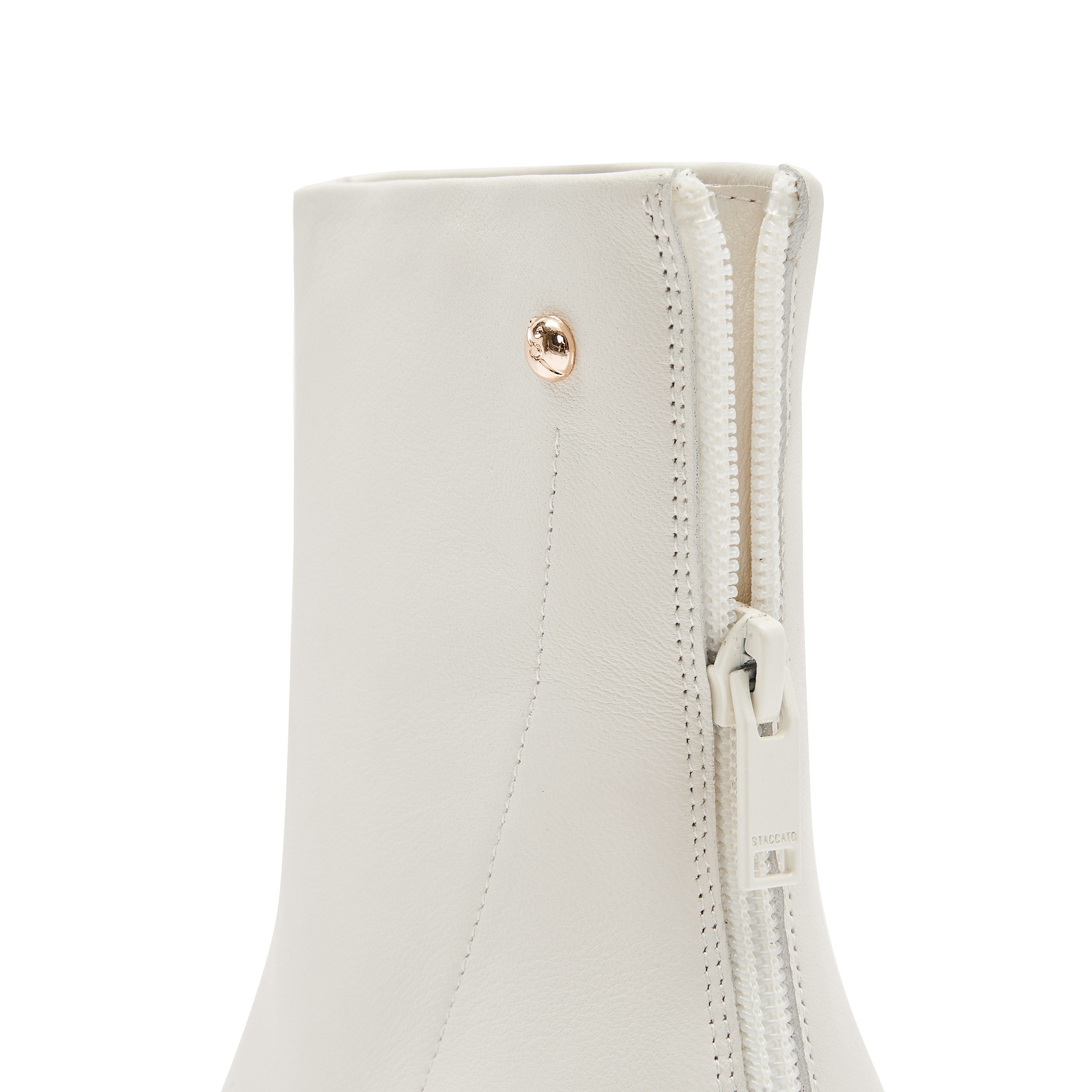 Beige Round Toe Leather Ankle Boots