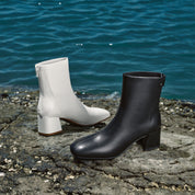 Beige Round Toe Leather Ankle Boots