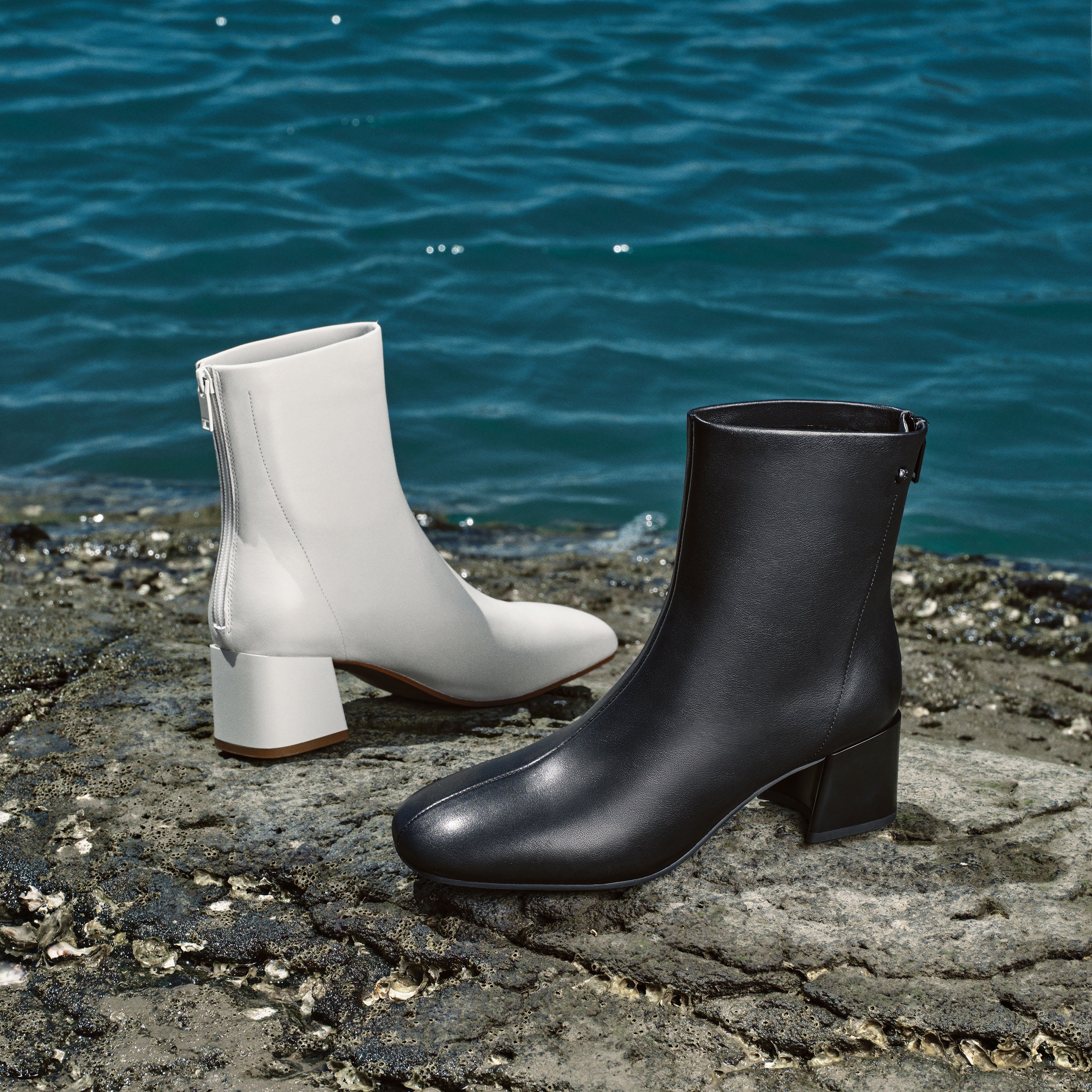 Beige Round Toe Leather Ankle Boots