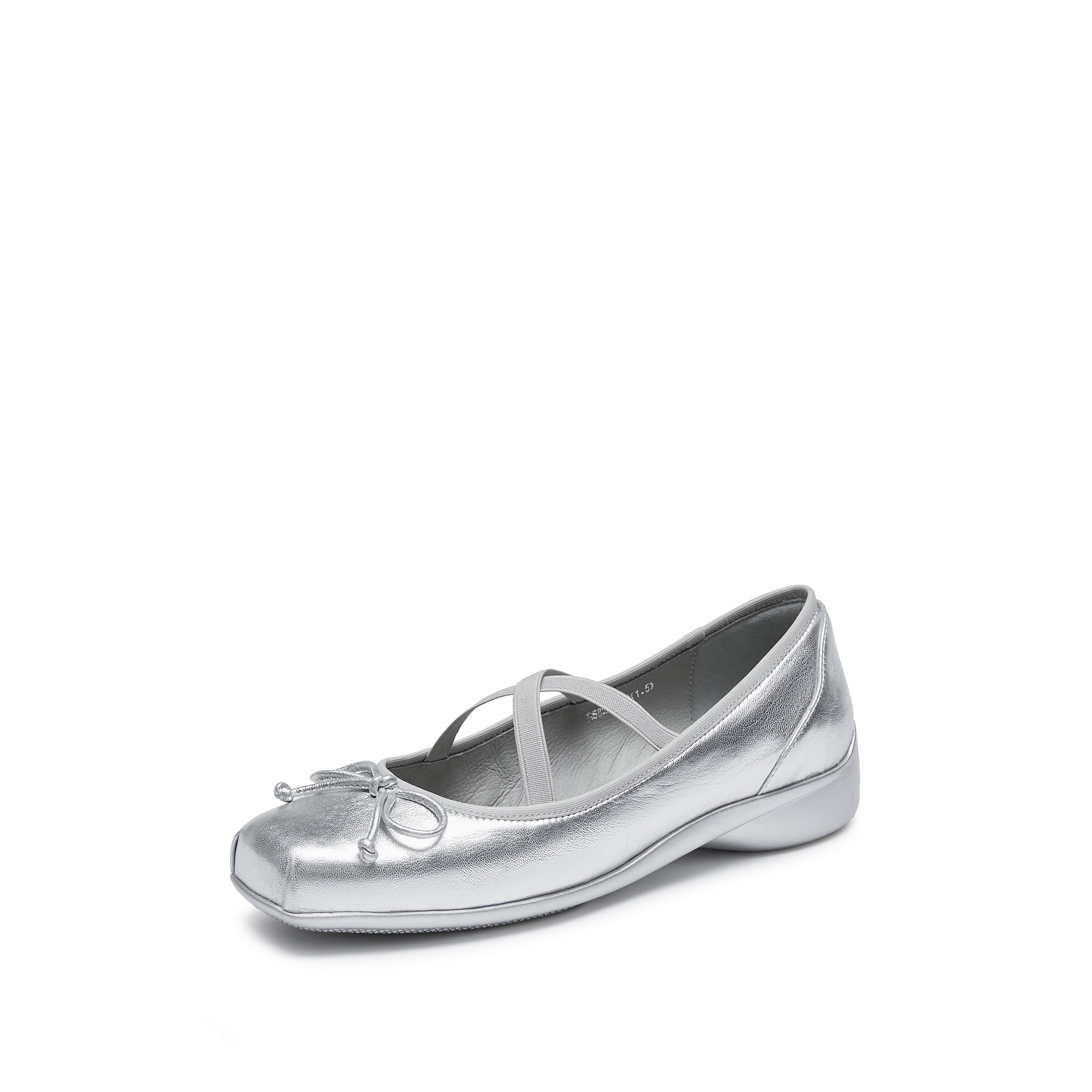 Silver Bow Cross Strap Ballerina Flats
