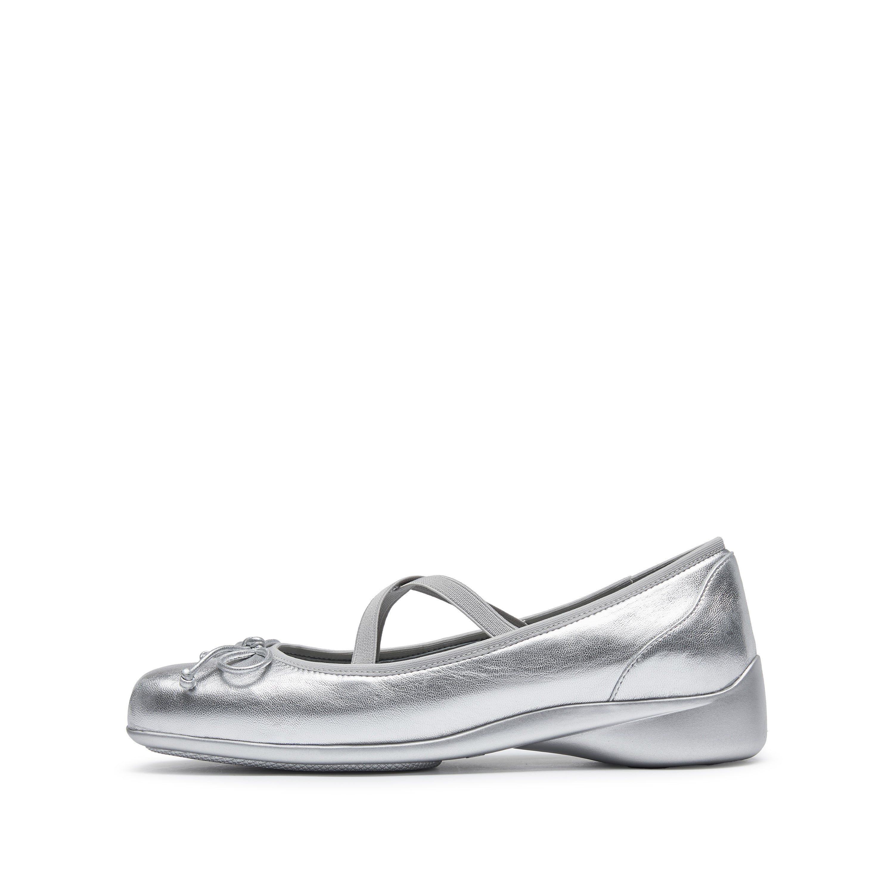 Silver Bow Cross Strap Ballerina Flats