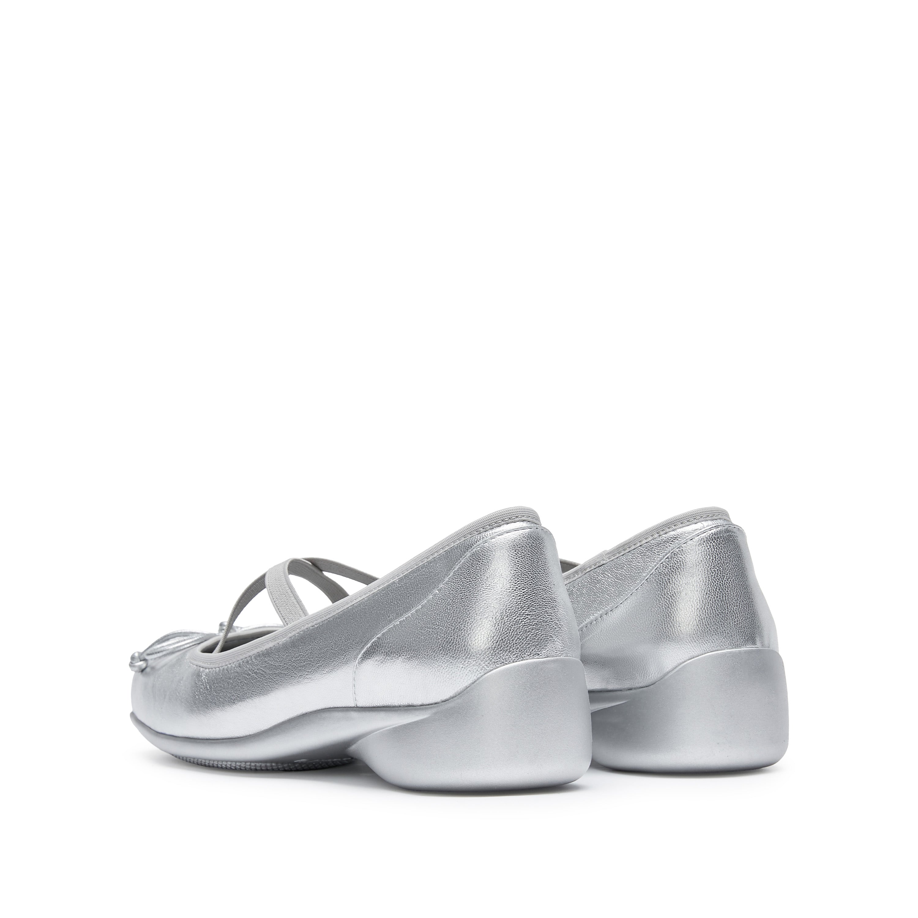 Silver Bow Cross Strap Ballerina Flats