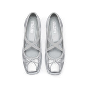 Silver Bow Cross Strap Ballerina Flats