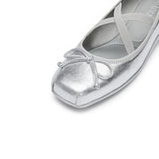 Silver Bow Cross Strap Ballerina Flats