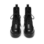 Black Lace-Up Knitted Platform Combat Boots