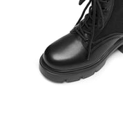 Black Lace-Up Knitted Platform Combat Boots