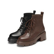 Black Lace-Up Knitted Platform Combat Boots