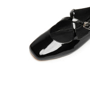 Black Patent Cross Strap Ballerina Flats