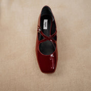 Red Patent Cross Strap Ballerina Flats