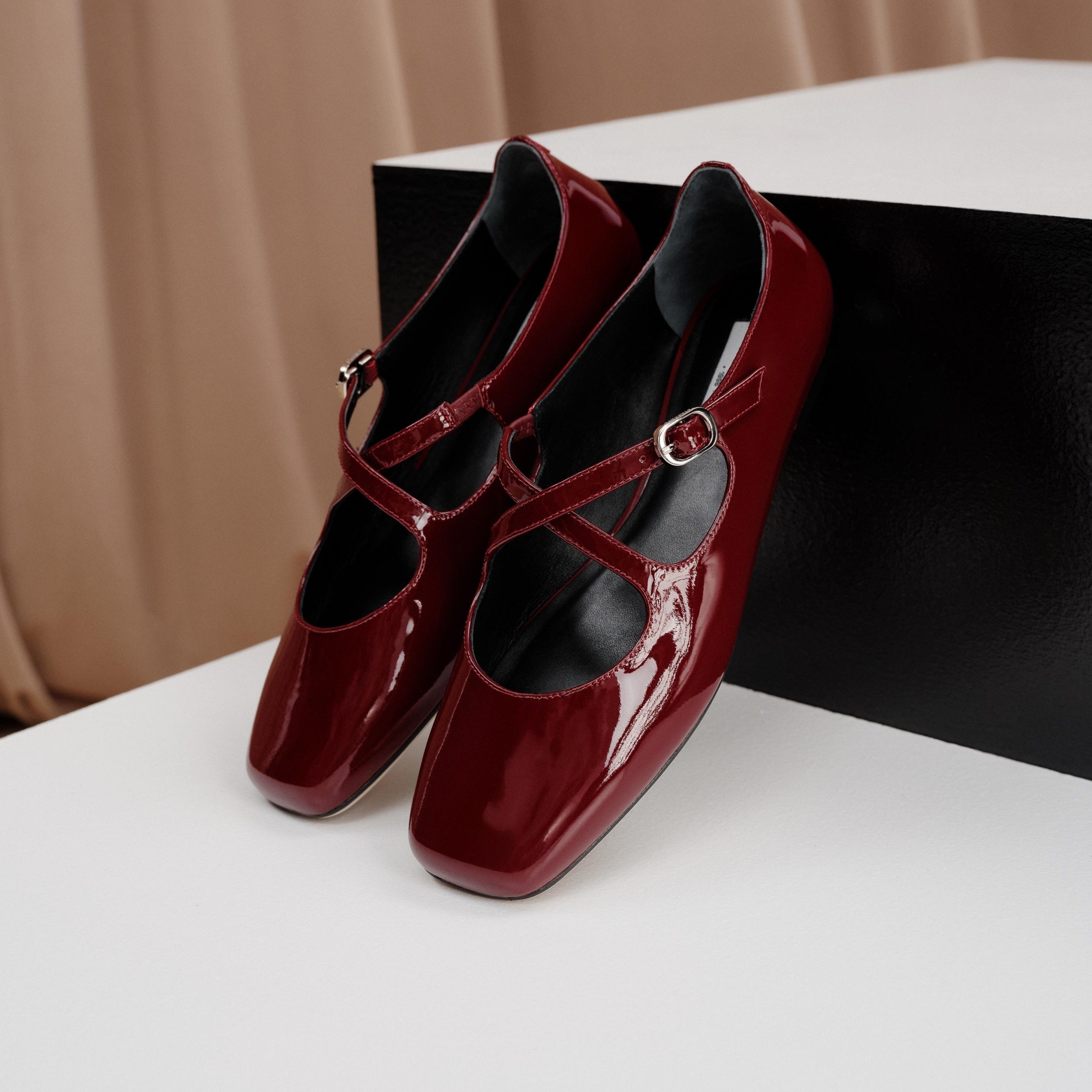 Red Patent Cross Strap Ballerina Flats
