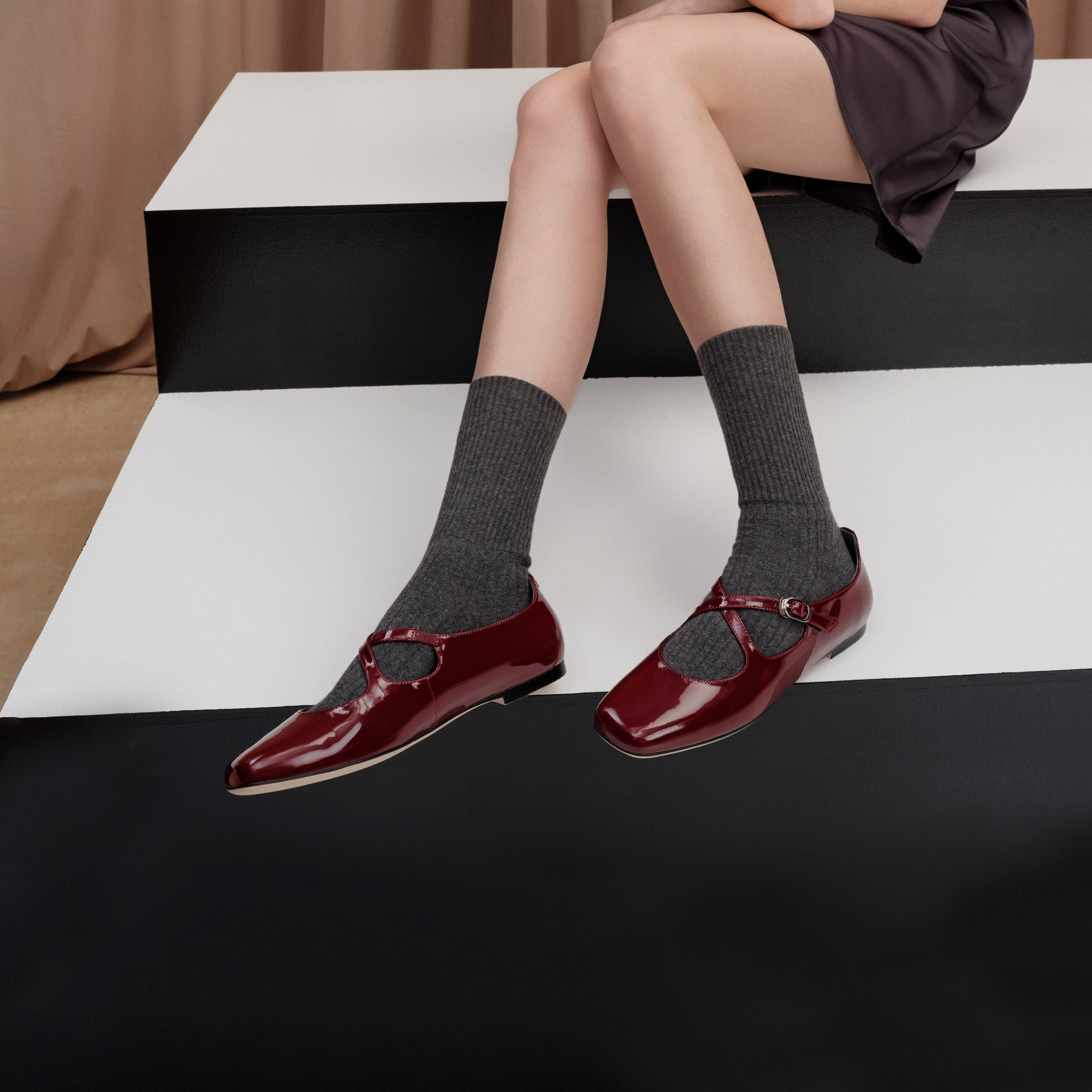 Red Patent Cross Strap Ballerina Flats