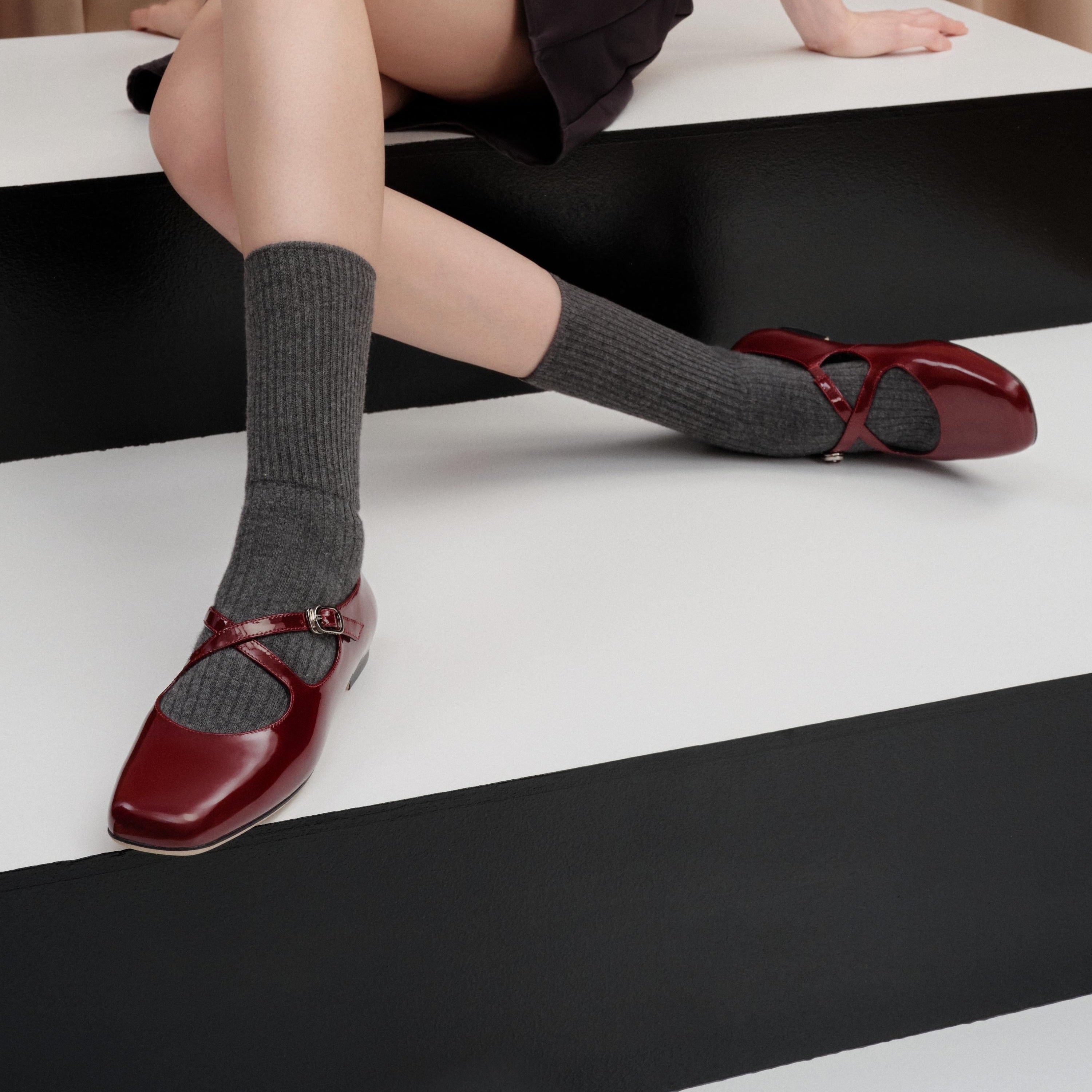 Red Patent Cross Strap Ballerina Flats