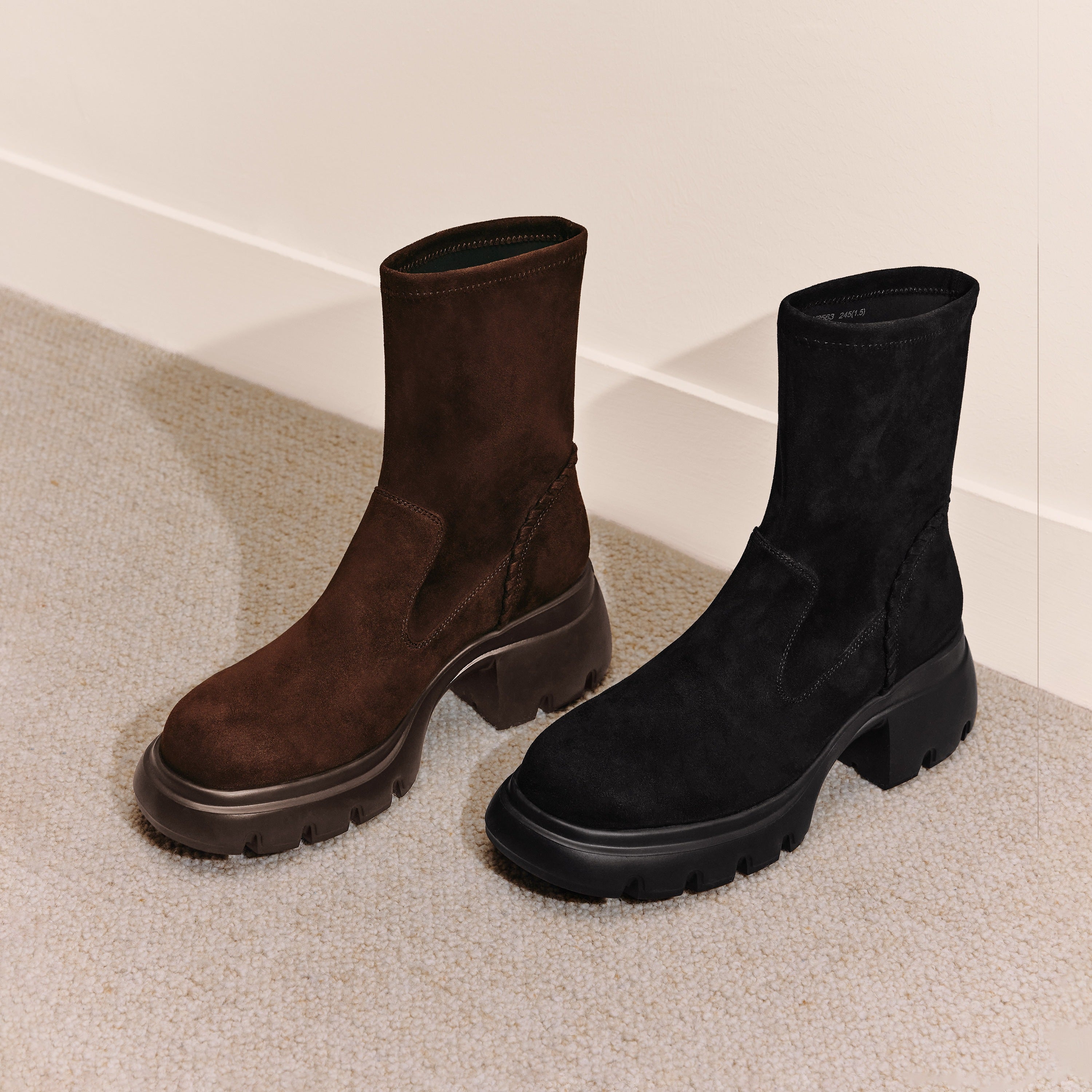 Black Elastic Platform Ankle Sock Boots