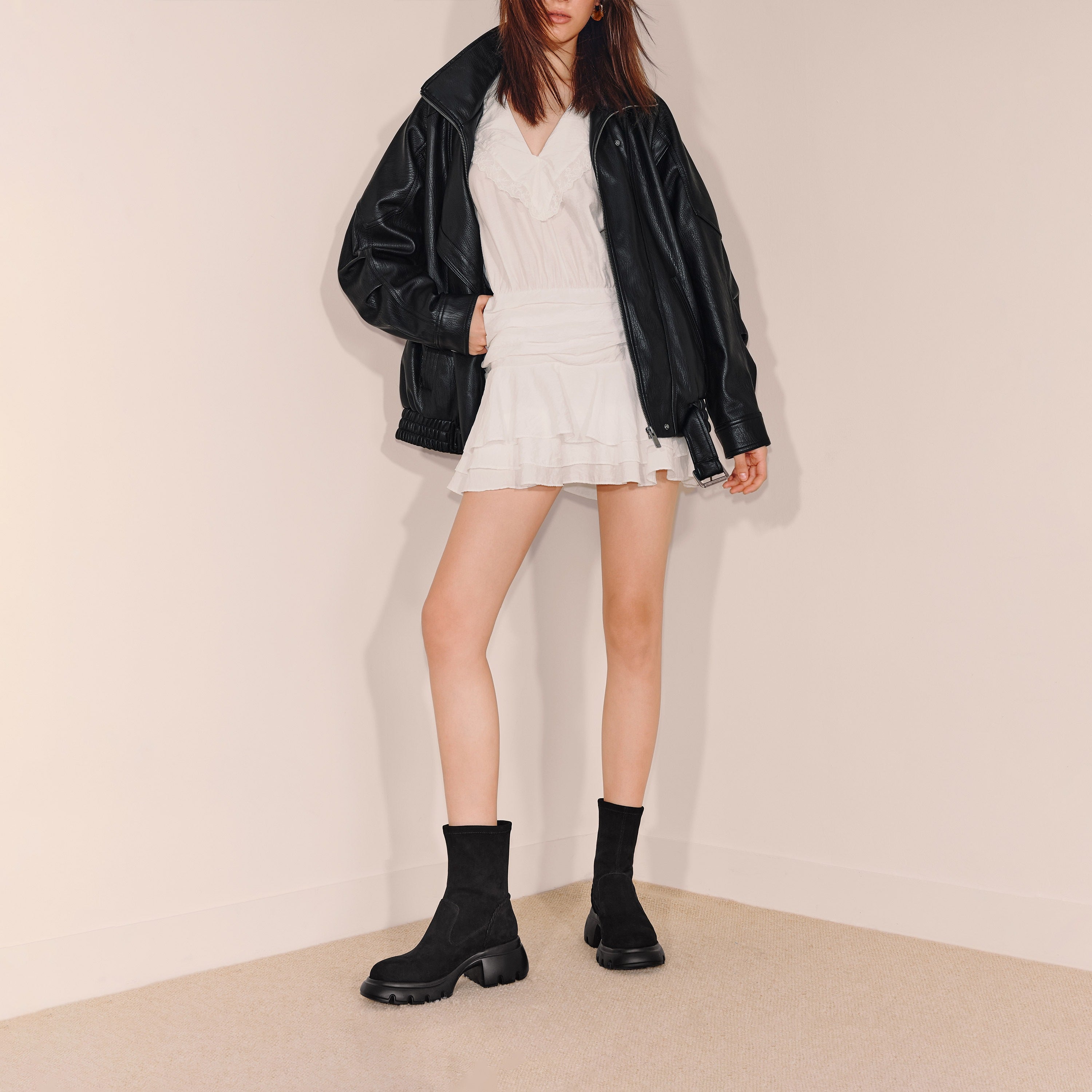 Black Elastic Platform Ankle Sock Boots