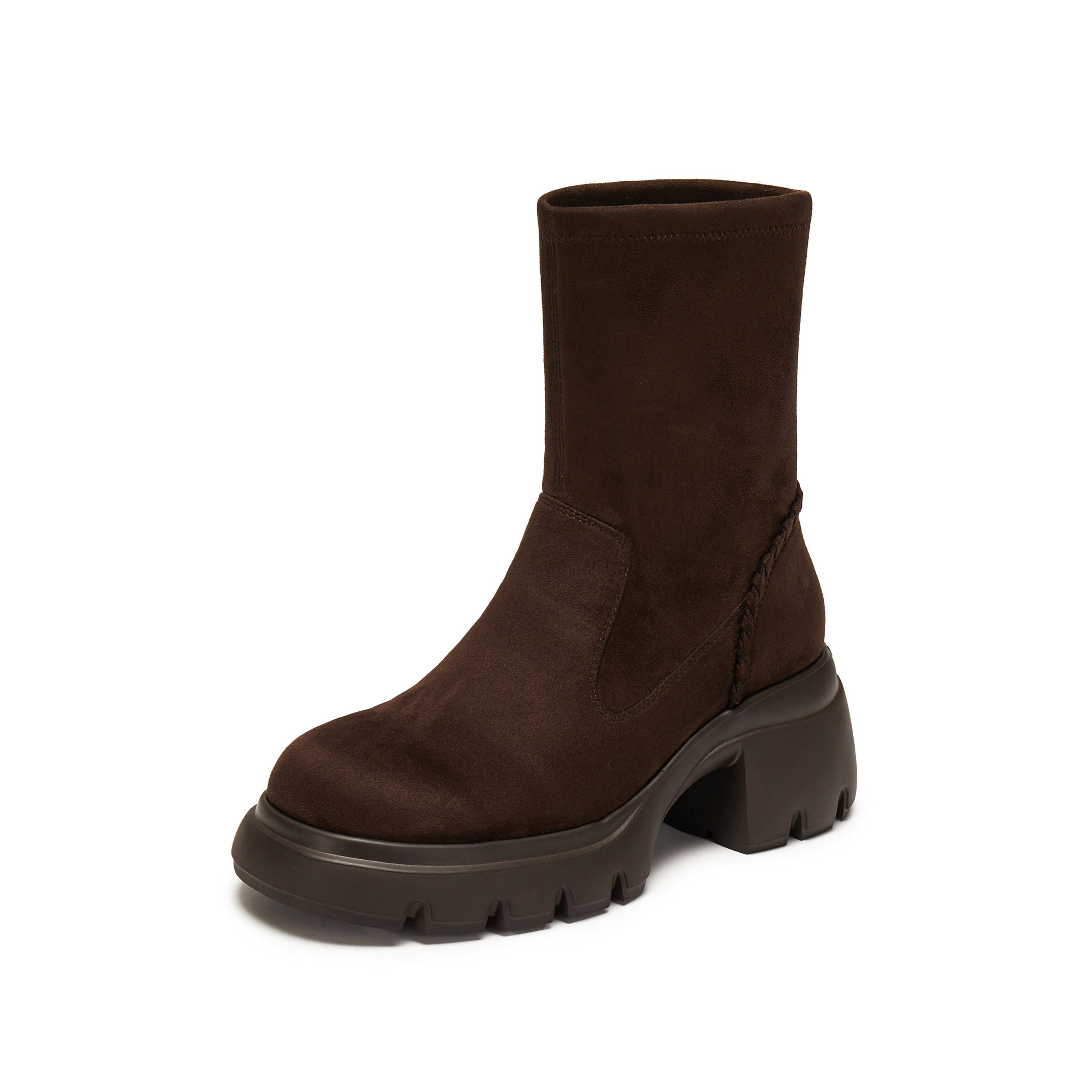 Dark Brown Elastic Platform Ankle Sock Boots
