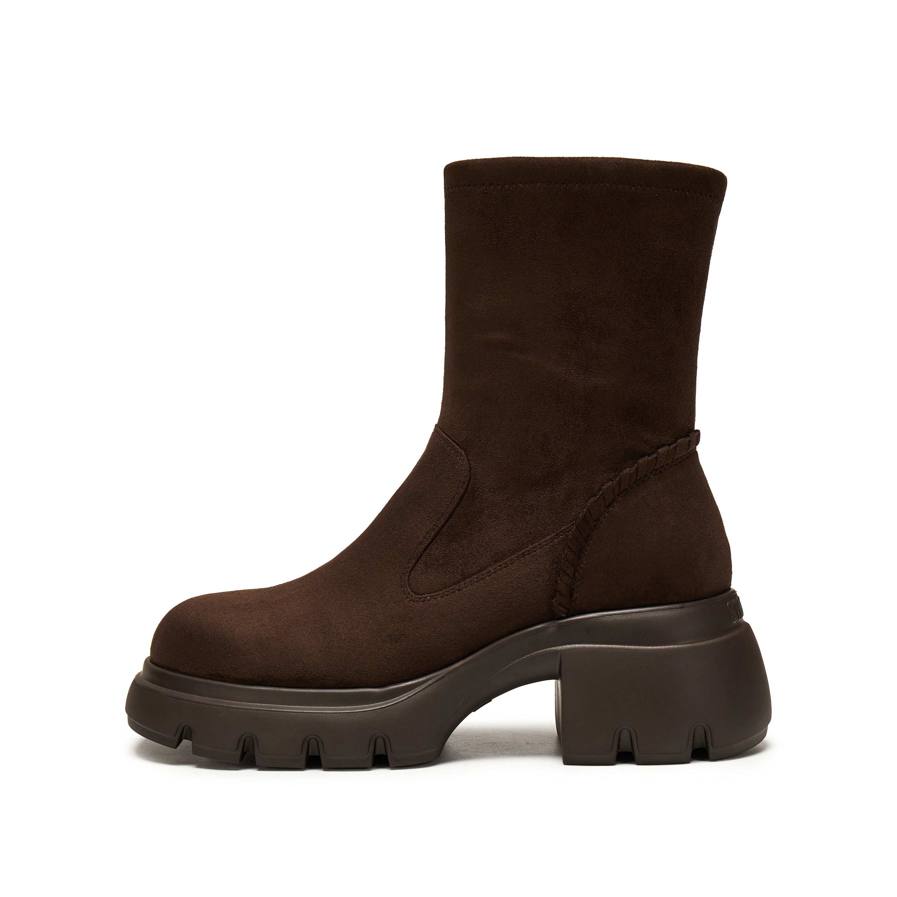 Dark Brown Elastic Platform Ankle Sock Boots