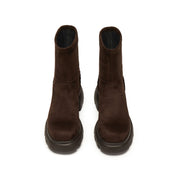 Dark Brown Elastic Platform Ankle Sock Boots