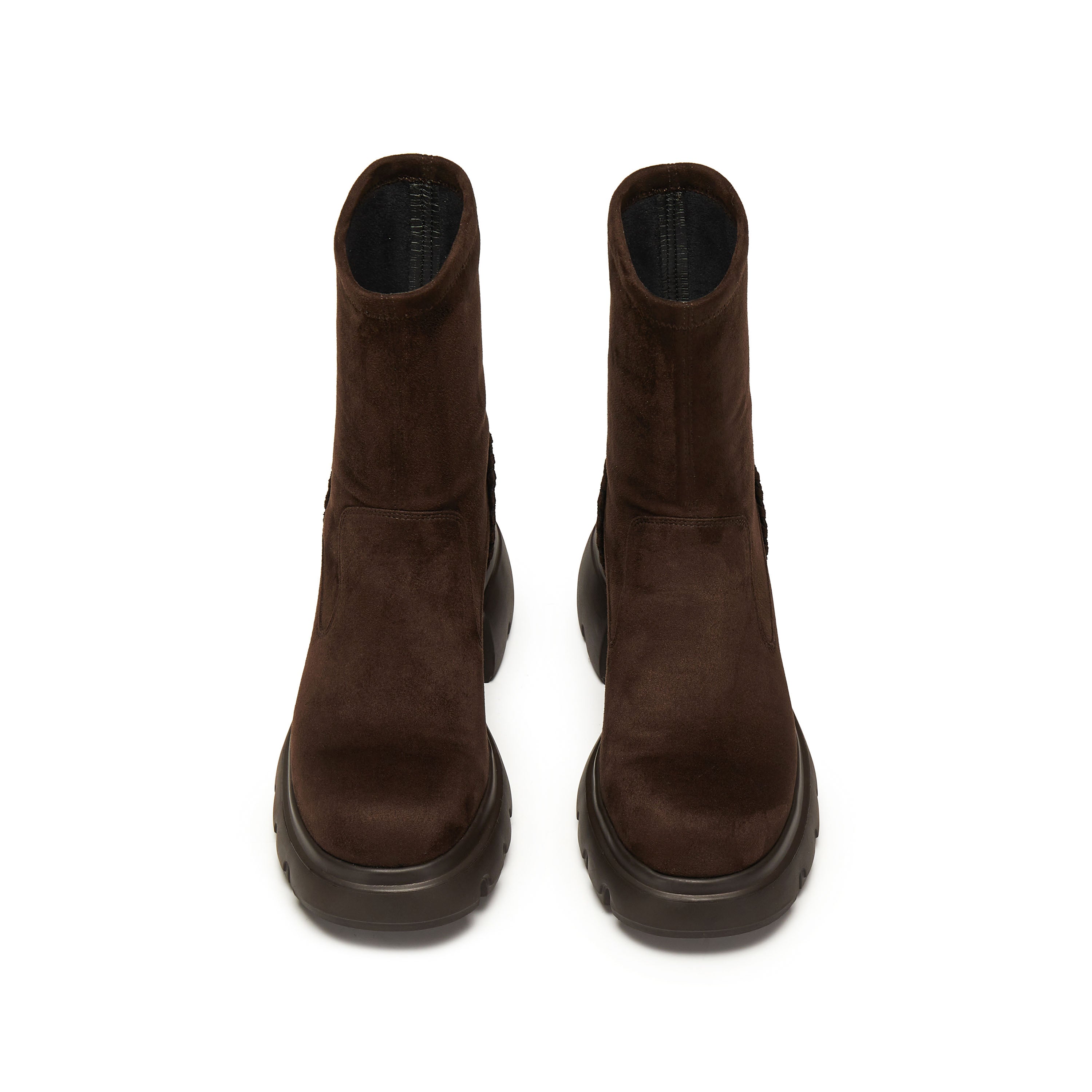 Dark Brown Elastic Platform Ankle Sock Boots