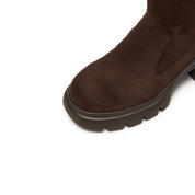 Dark Brown Elastic Platform Ankle Sock Boots