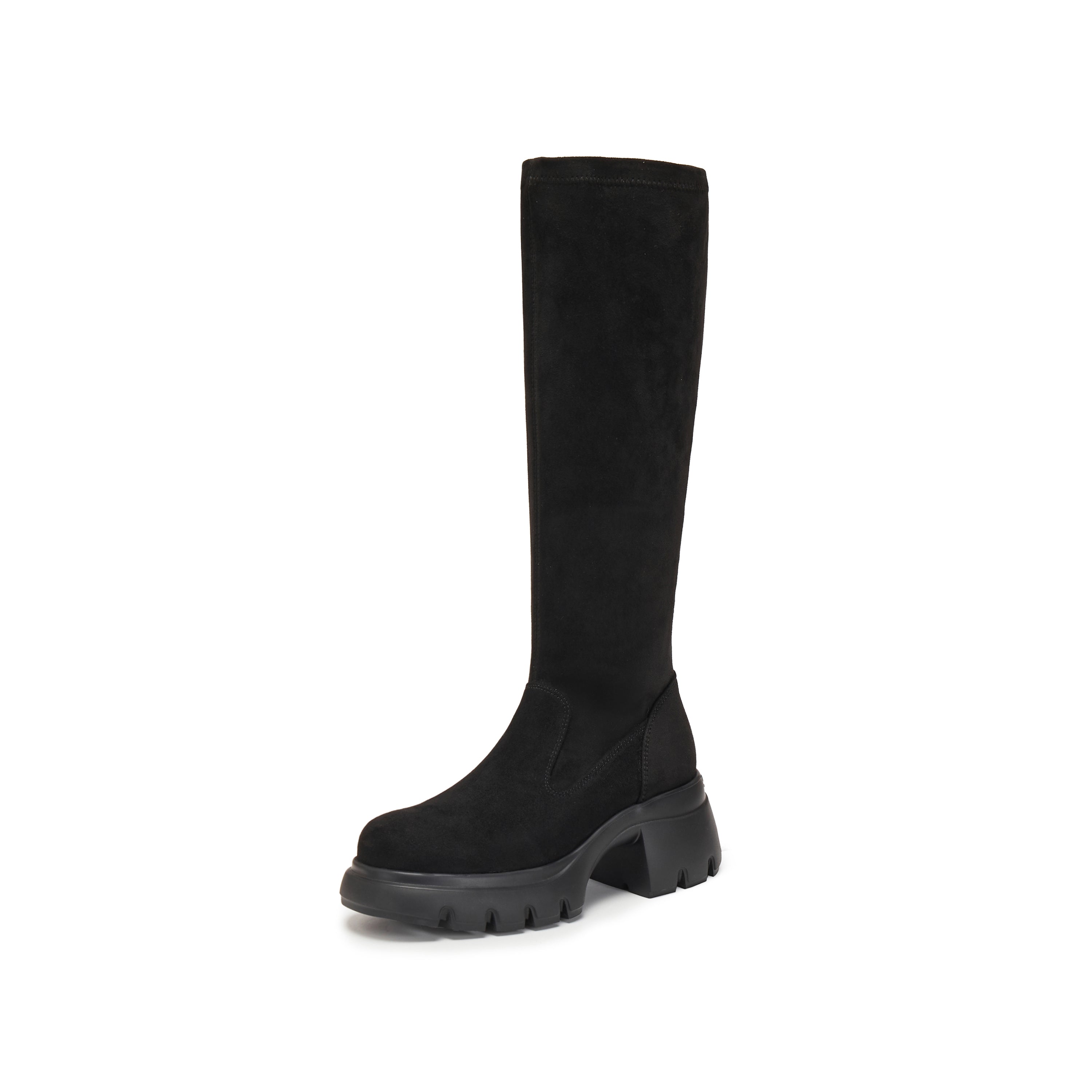 Black Elastic Platform High Knee Sock Boots