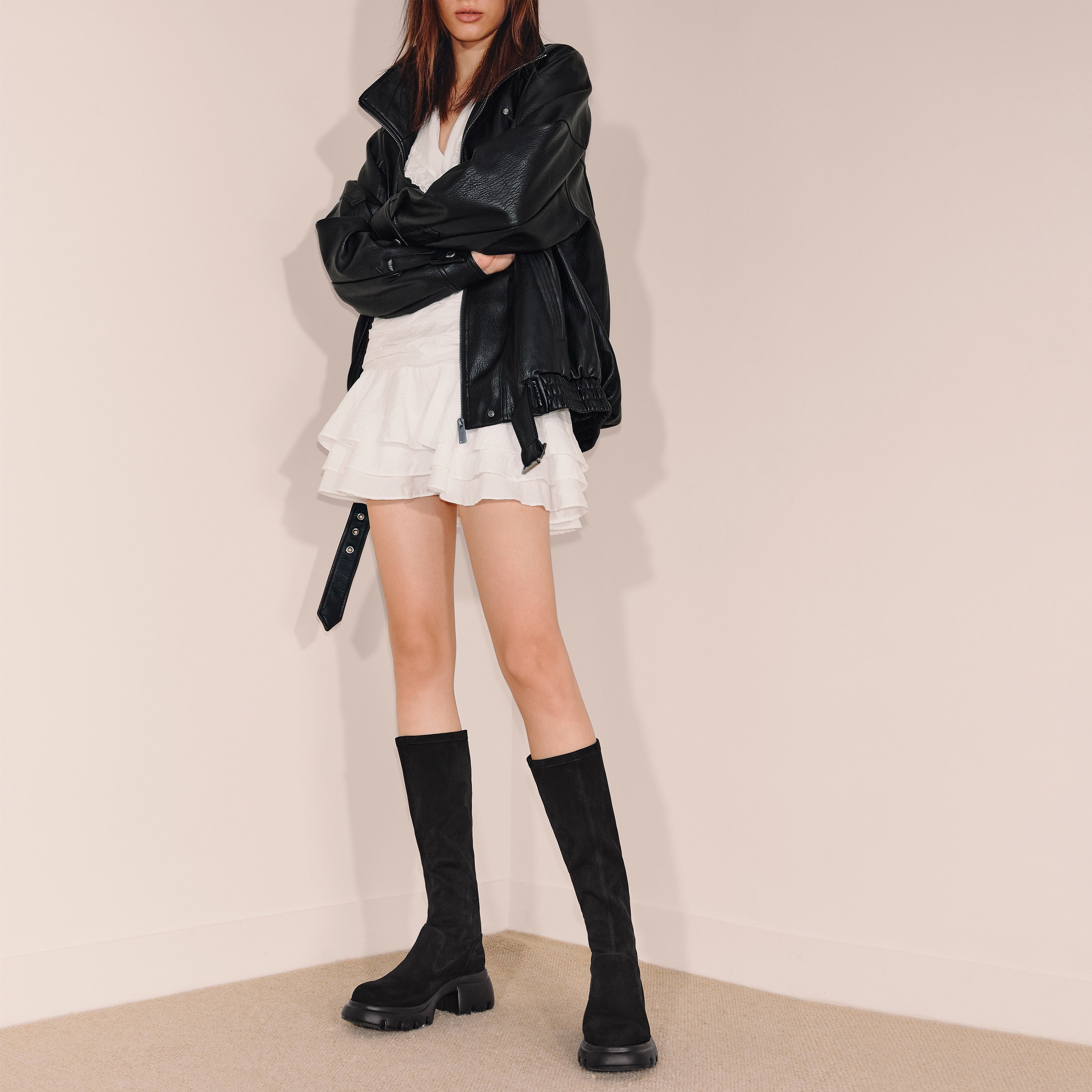 Black Elastic Platform High Knee Sock Boots