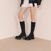 Black Elastic Platform High Knee Sock Boots