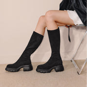 Black Elastic Platform High Knee Sock Boots