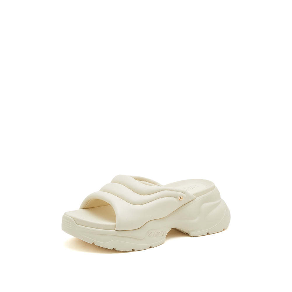 Beige Puffy Strap Chunky Slippers