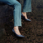 Load image into Gallery viewer, Denim Crystal embellished Pointy Pumps
