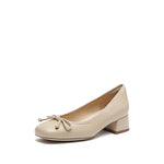 Load image into Gallery viewer, Taupe Leather Bow Leather Pumps
