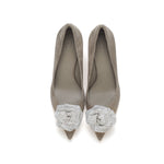 Load image into Gallery viewer, Grey Suede Crystal Rose Pointy Pumps
