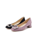 Load image into Gallery viewer, Purple Crystal Buckle Suede Pumps
