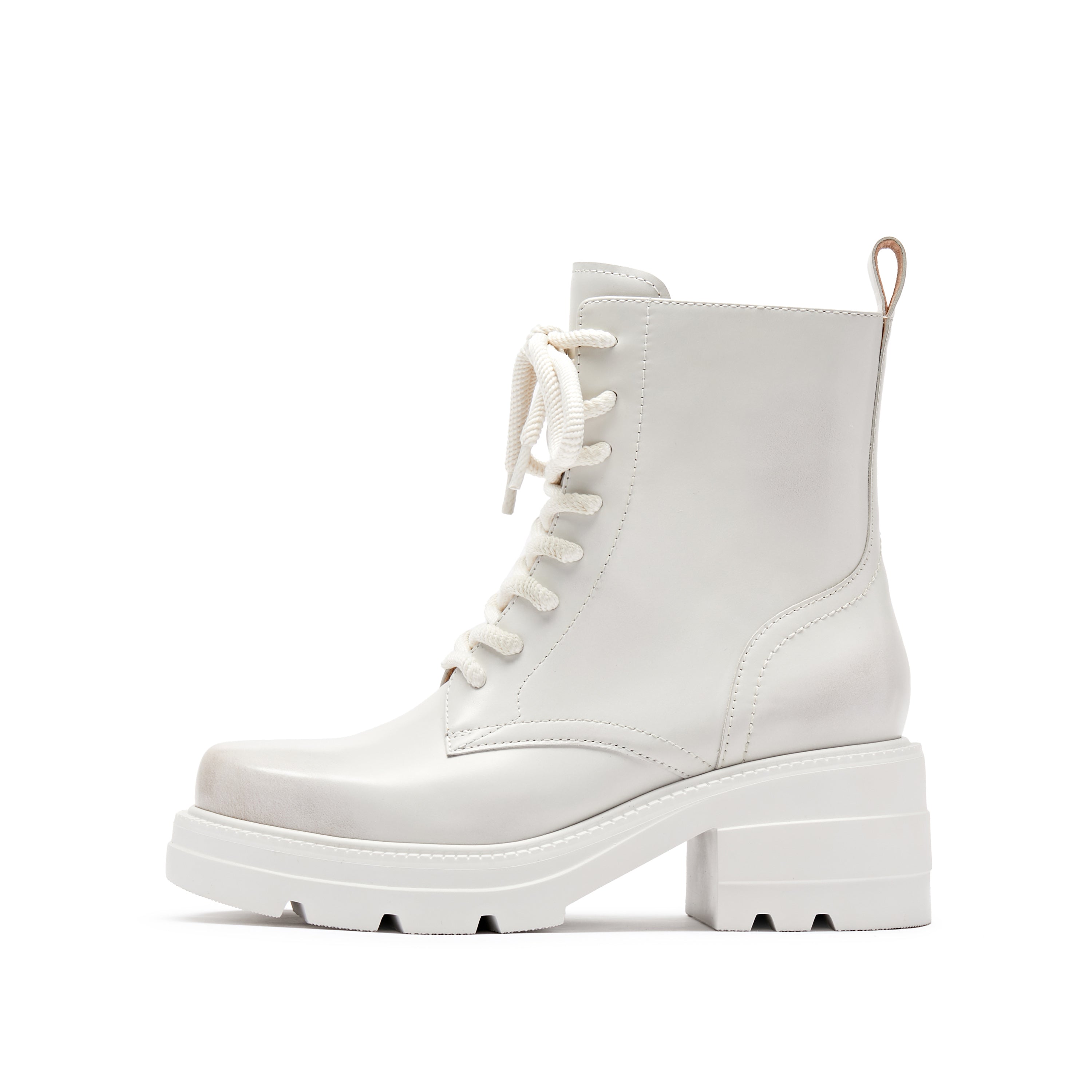 White Brushed Calf Platform Lace Up Boots