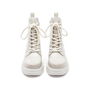White Brushed Calf Platform Lace Up Boots