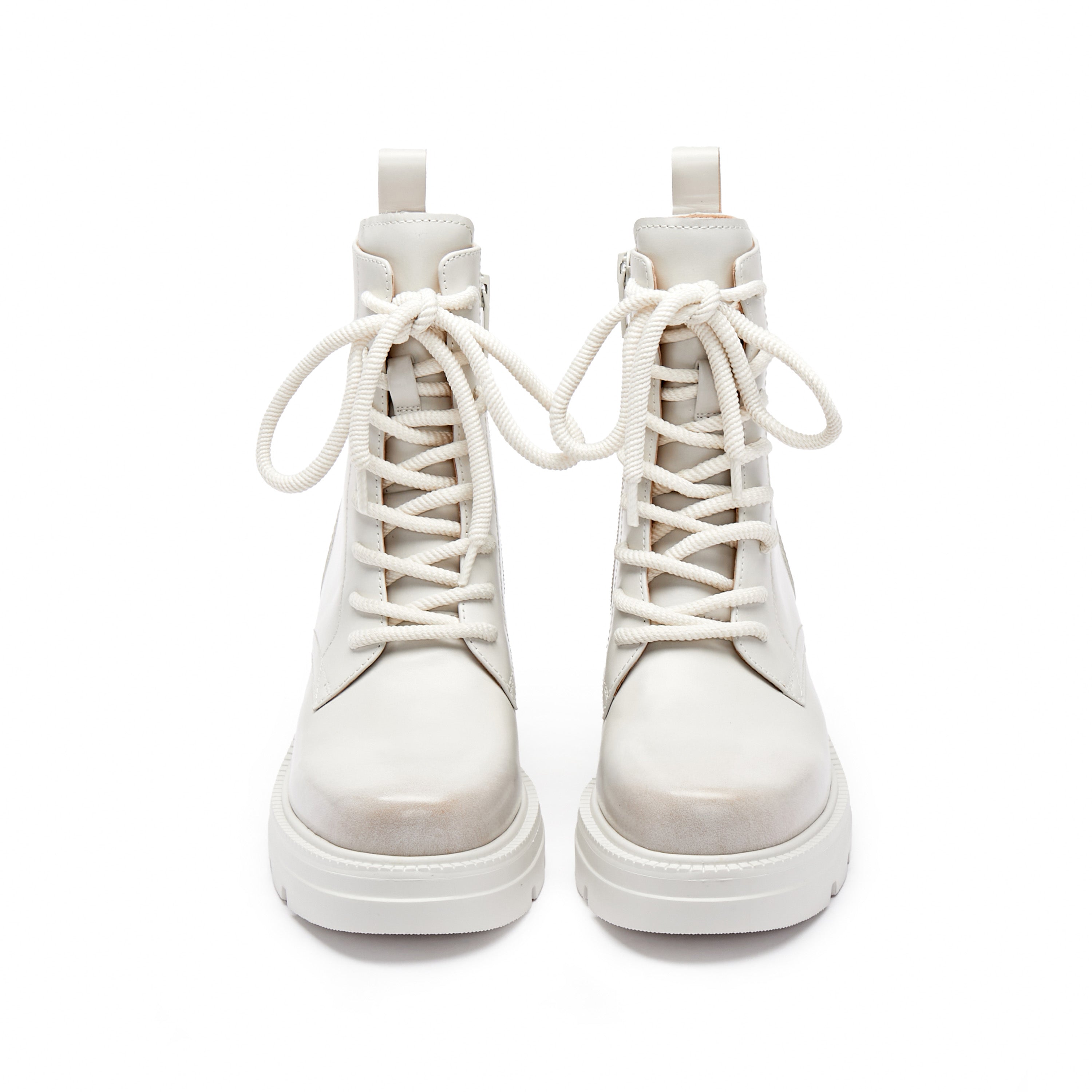 White Brushed Calf Platform Lace Up Boots