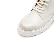 White Brushed Calf Platform Lace Up Boots