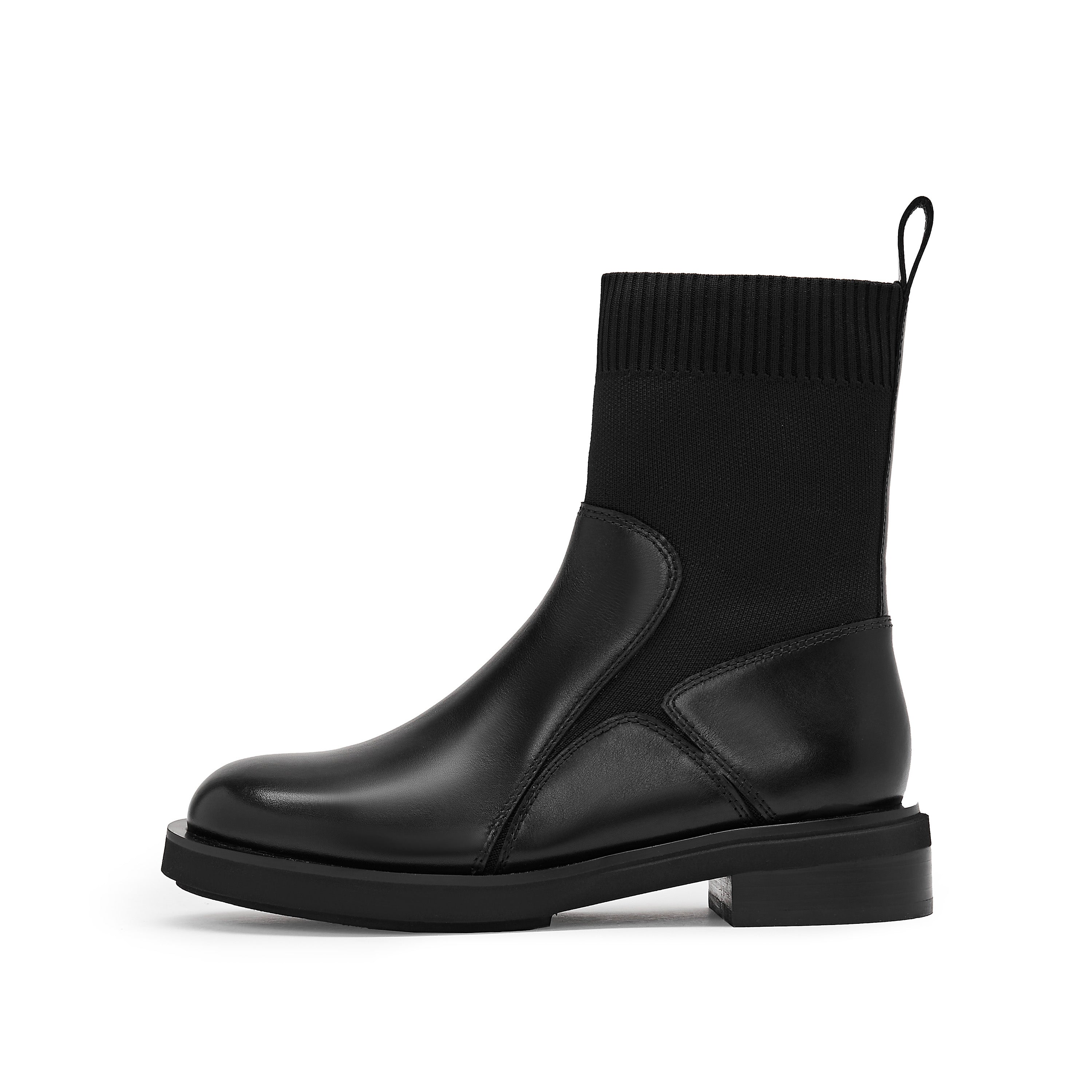 Black Floral Leather Sock Boots