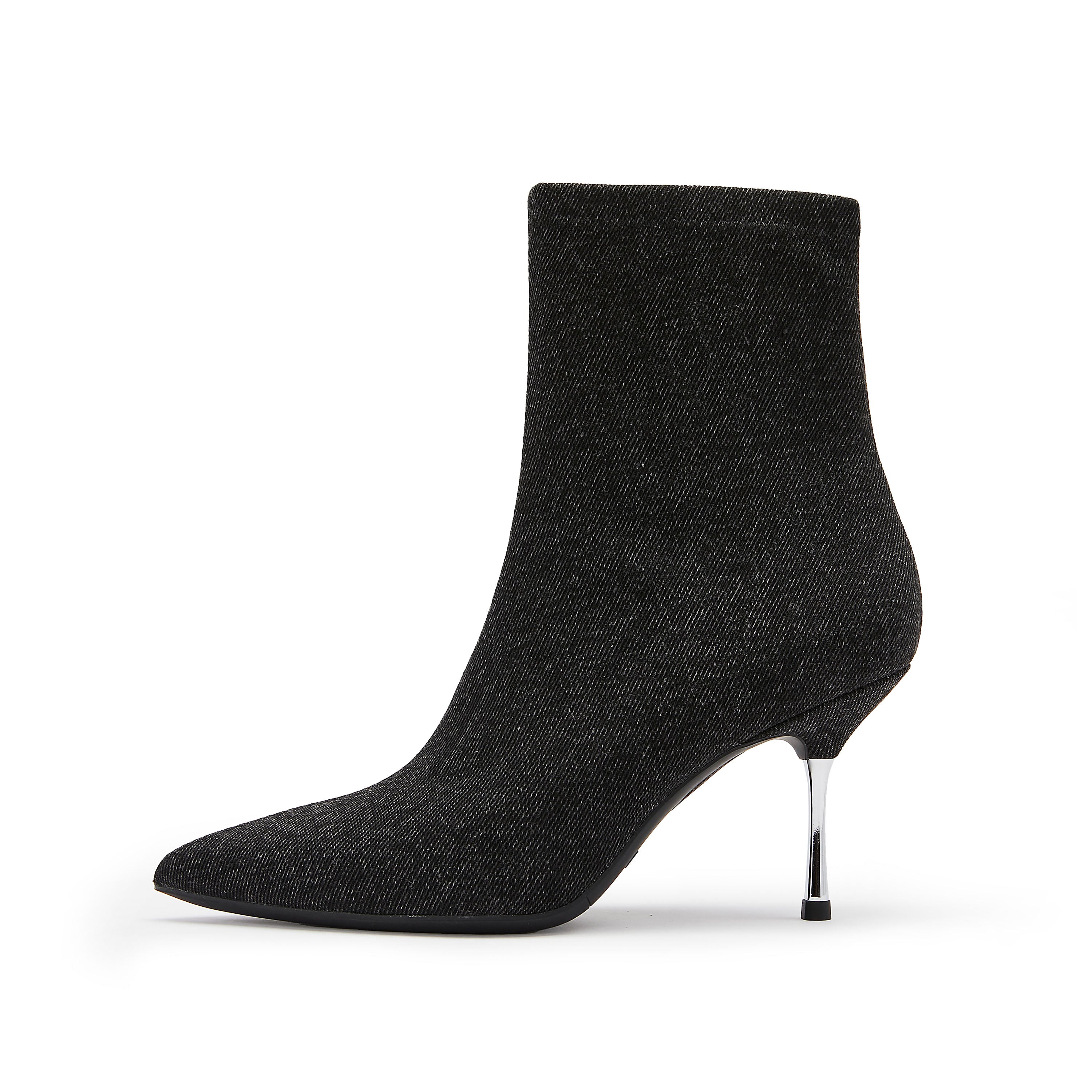 Washed Denim Heeled Ankle Boots