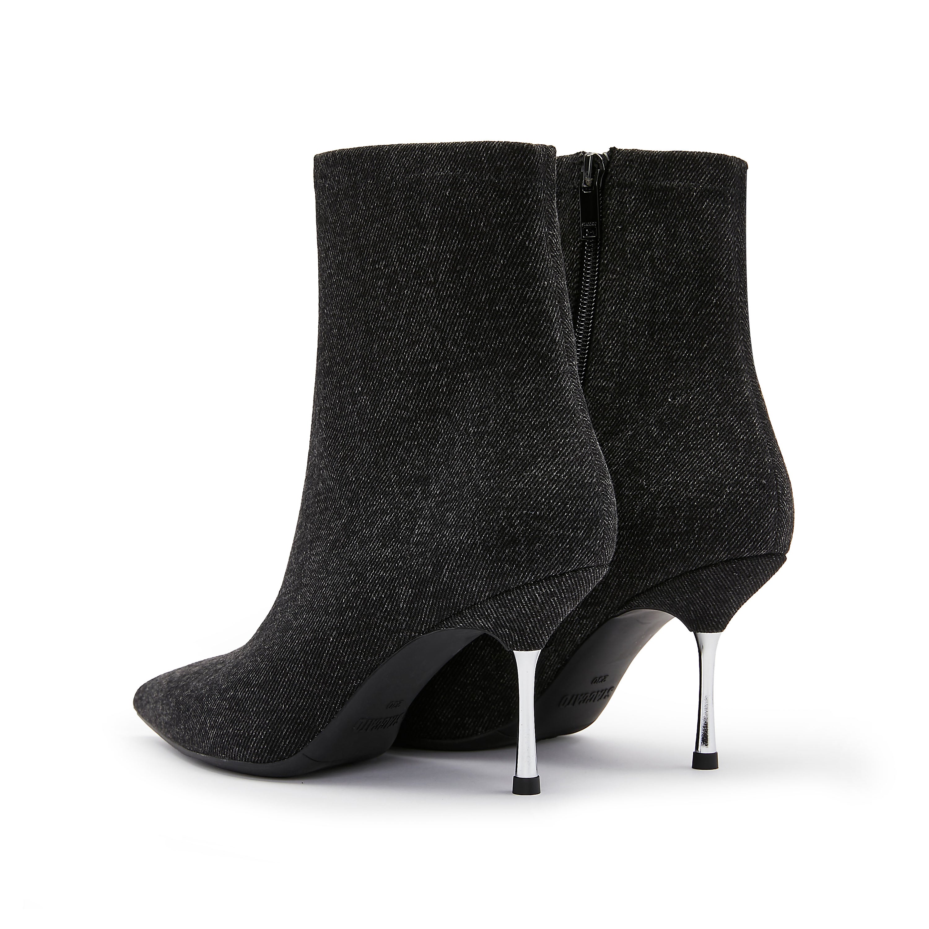 Washed Denim Heeled Ankle Boots