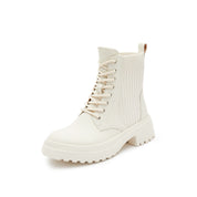 Beige Lace Up Combat Sock Boots