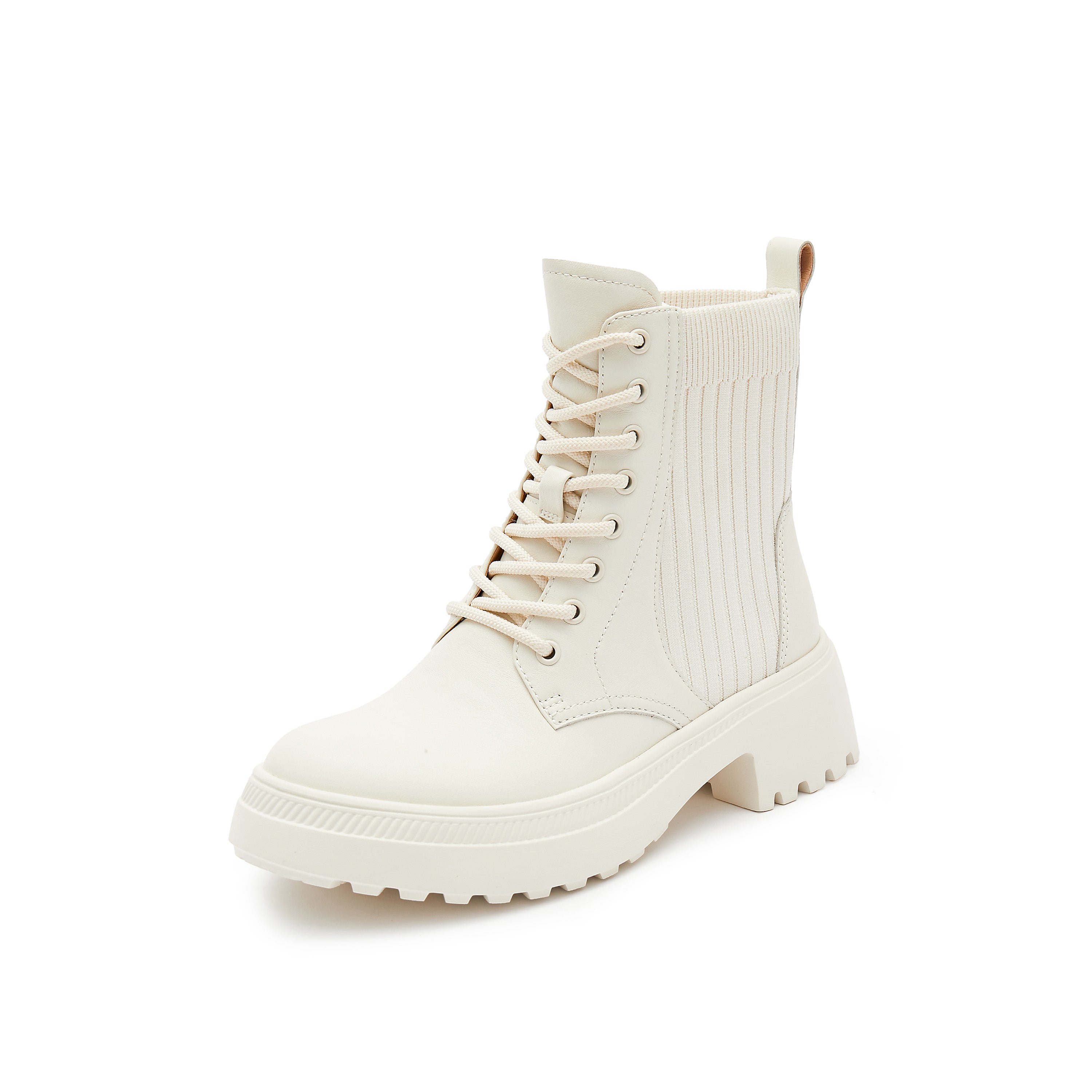 Beige Lace Up Combat Sock Boots