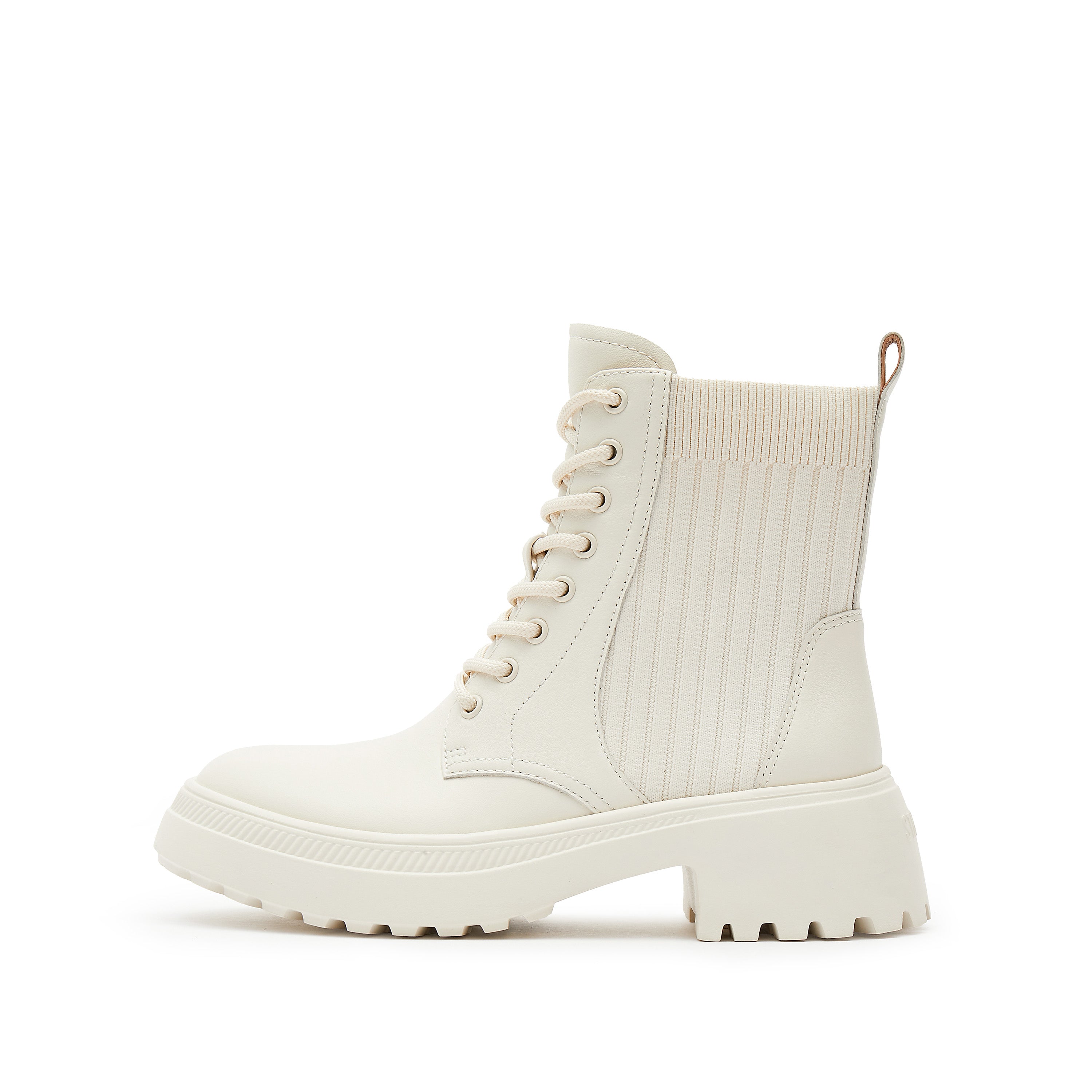 Beige Lace Up Combat Sock Boots