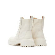 Beige Lace Up Combat Sock Boots