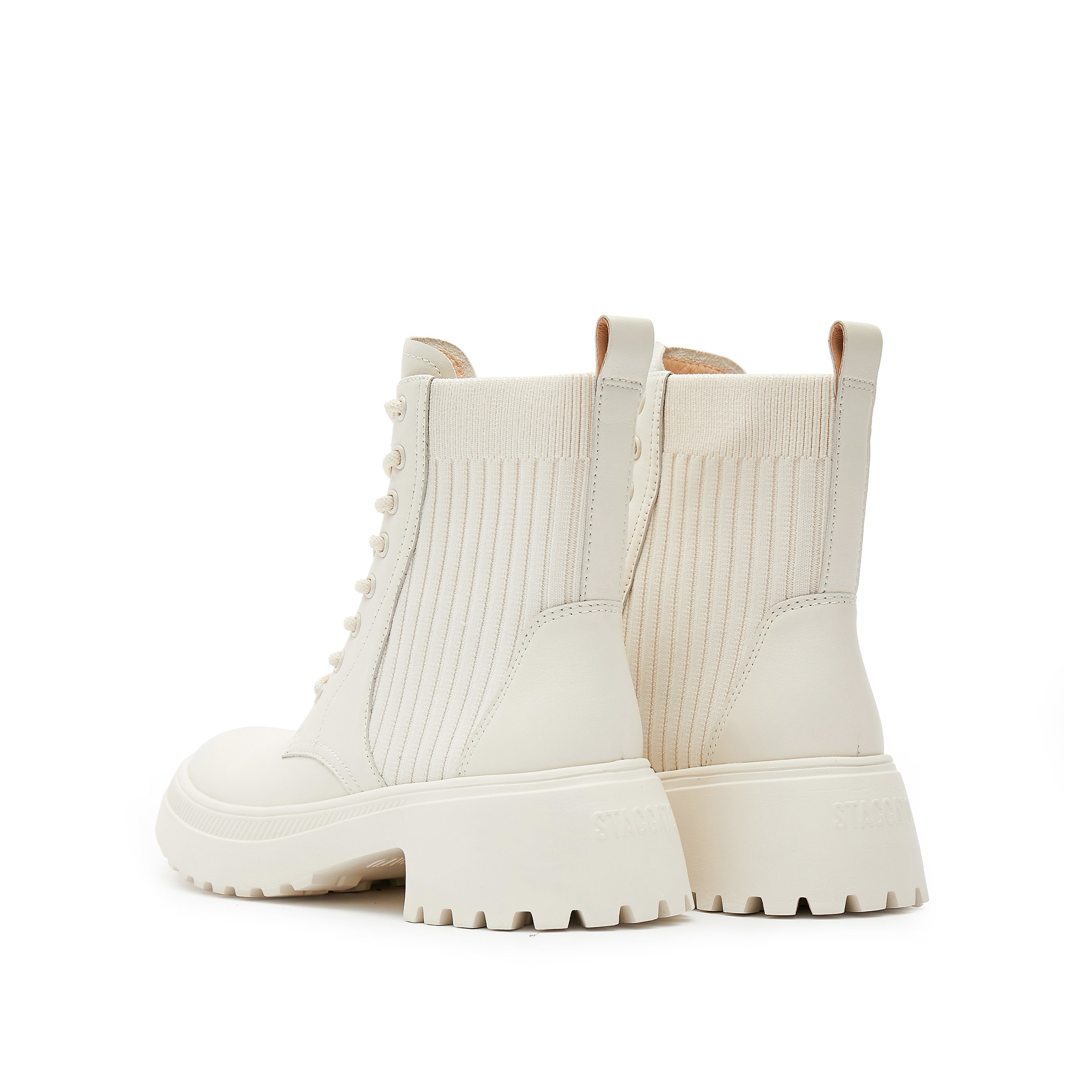 Beige Lace Up Combat Sock Boots